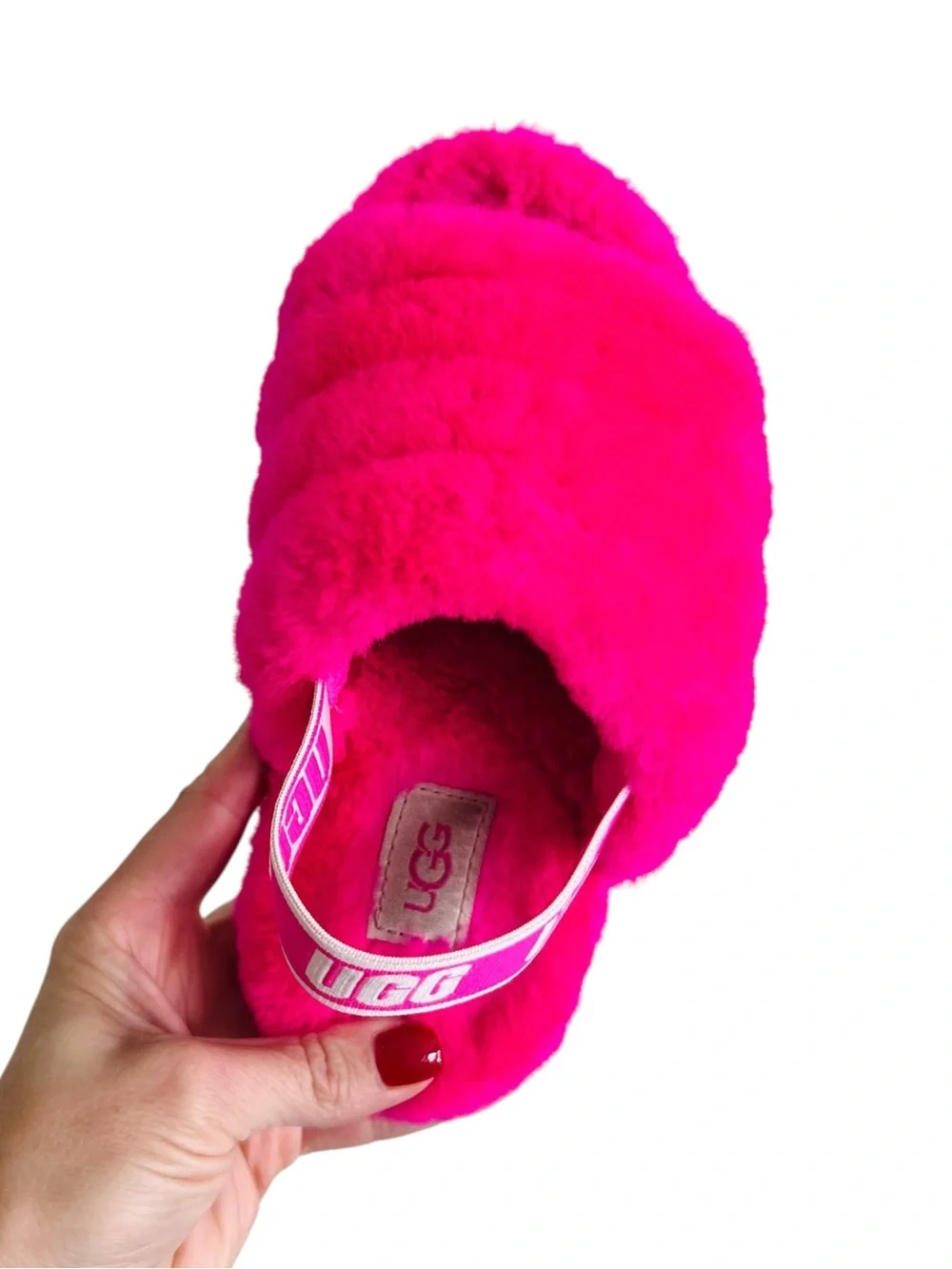 UGG Hot Pink Fuzzy Slide Slippers Big Kids Size 13